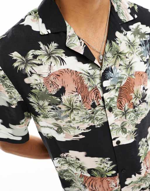 River Island Camicia nera con stampa di tigri ASOS