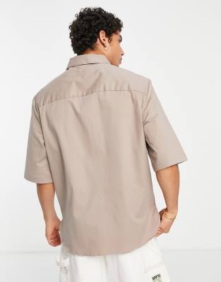 Camicia oversize beige con doppie tasche-Neutro - River Island Camicia donna  - immagine3