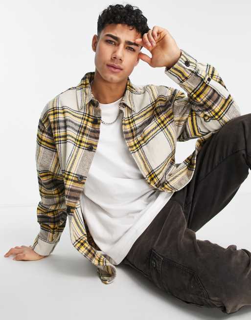 River Island - Camicia oversize écru a quadri