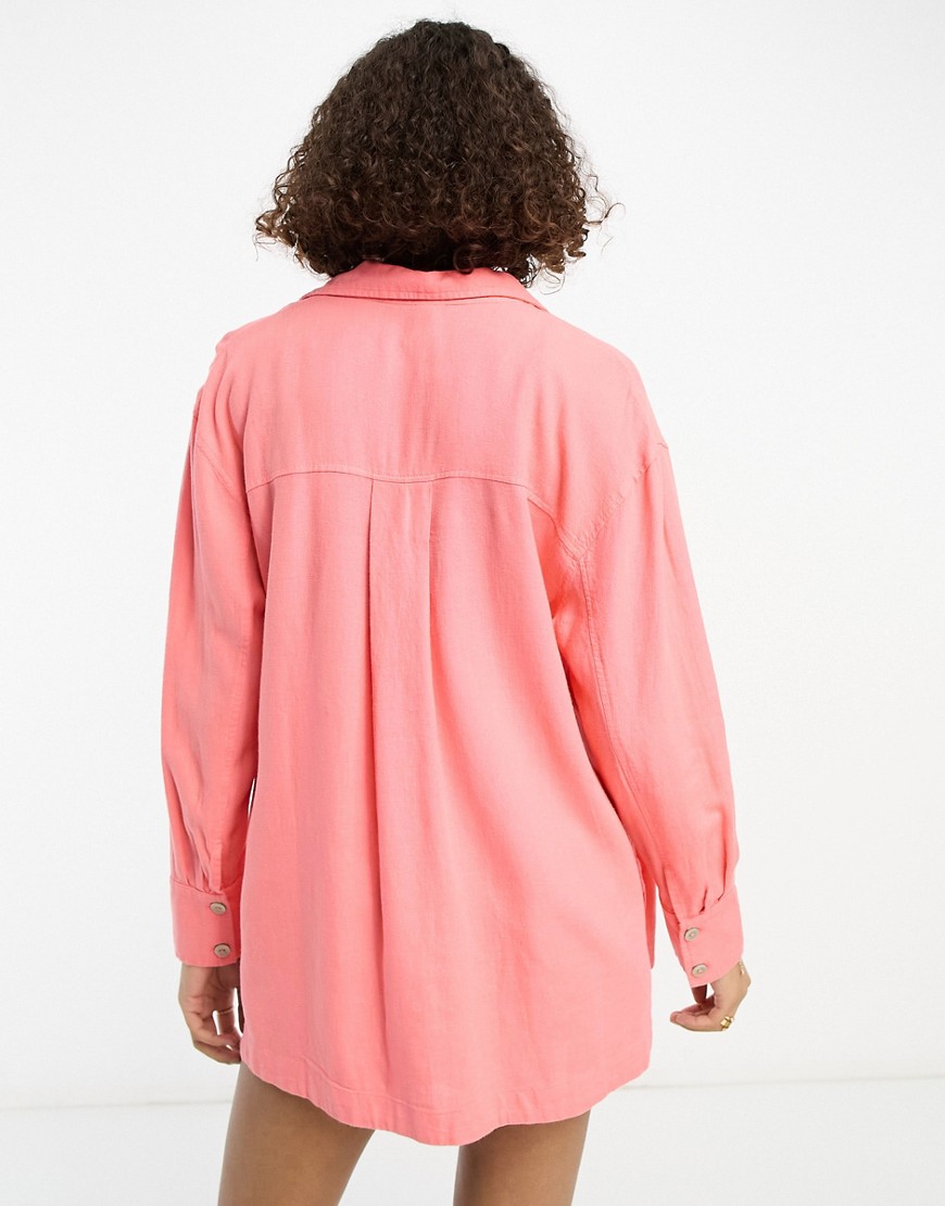 Camicia oversize in lino rosa in coordinato - River Island Camicia donna  - immagine3