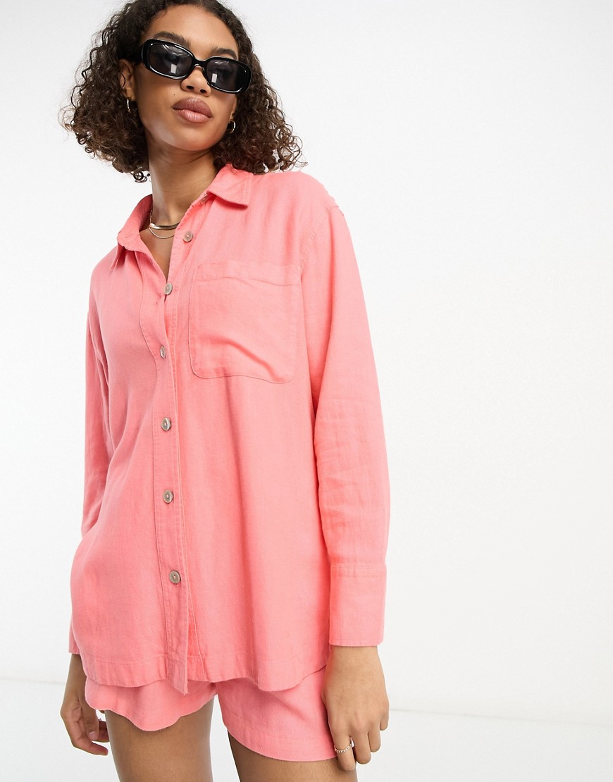 Camicia oversize in lino rosa in coordinato - River Island Camicia donna  - immagine1