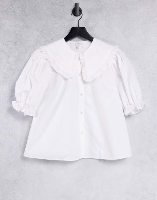 River Island - Camicia oversize in popeline con colletto stile grembiule colore bianco
