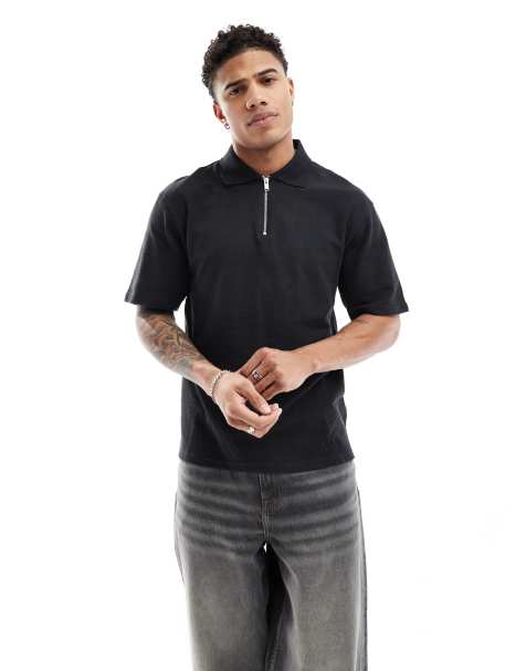 River Island - Camicia polo blu con colletto con zip - view 1