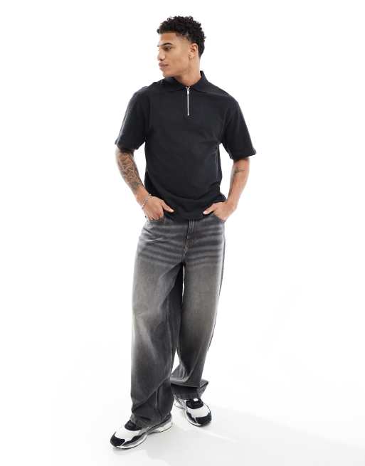 River Island - Camicia polo blu con colletto con zip, 3 di 4