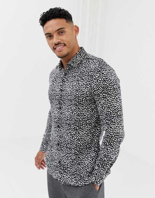 River Island - Camicia skinny nera con stampa maculata
