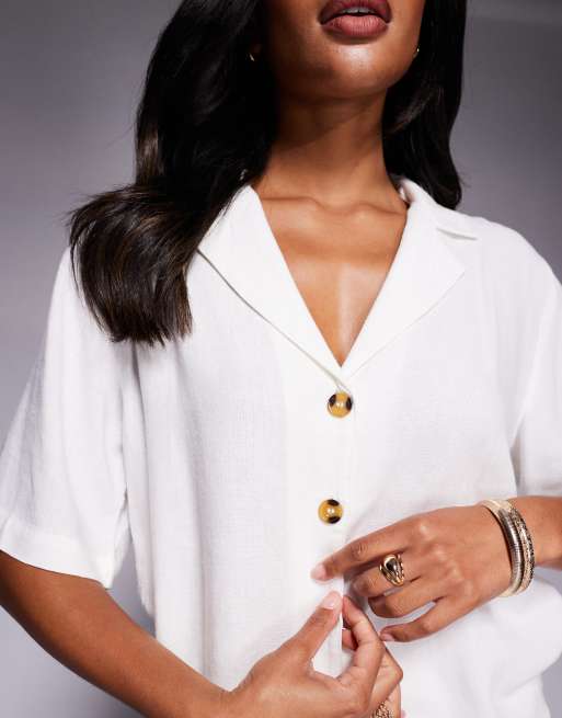 River Island - Camicia squadrata effetto lino bianca in coordinato, 3 di 4