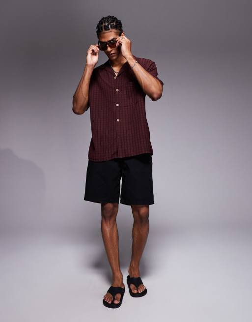 River Island - Camicia testurizzata bordeaux con rever, 3 di 4