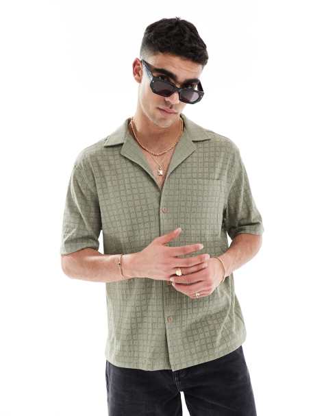 River Island - Camicia testurizzata kaki con rever - view 1