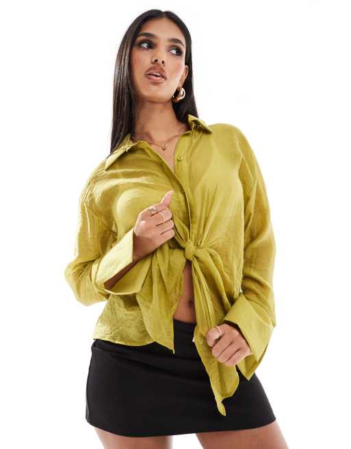 River Island - Camicia verde acceso con incrocio sul davanti e bottoni