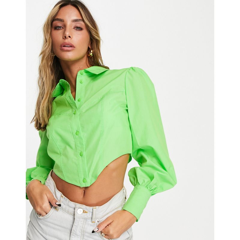 Donna Camicie e bluse River Island - Camicia verde acceso con maniche voluminose e dettaglio a corsetto