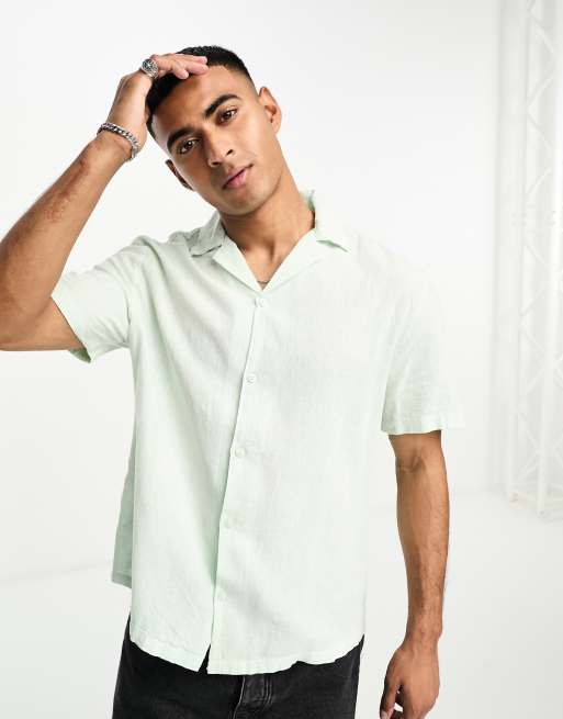 River Island - Camicia verde in lino con rever
