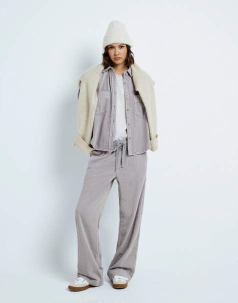 River Island - Camicia vestibilità comoda in tessuto a coste color grigio - view 1