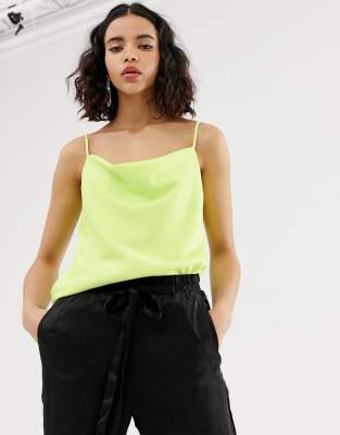 River Island cami top with cowl neck in neon lime-Green Green