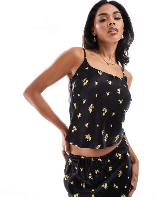 River Island - Camitop met fijne bloemenprint in zwart, deel van co-ord set