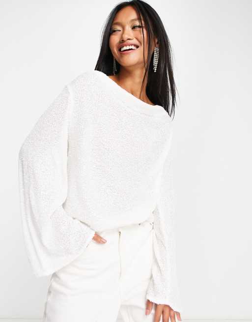 River Island - Camitop met gedrapeerde halslijn en lovertjes in wit