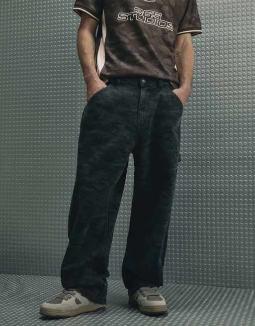 River Island Camo baggy fit jeans in grey - dark, 3 of 4