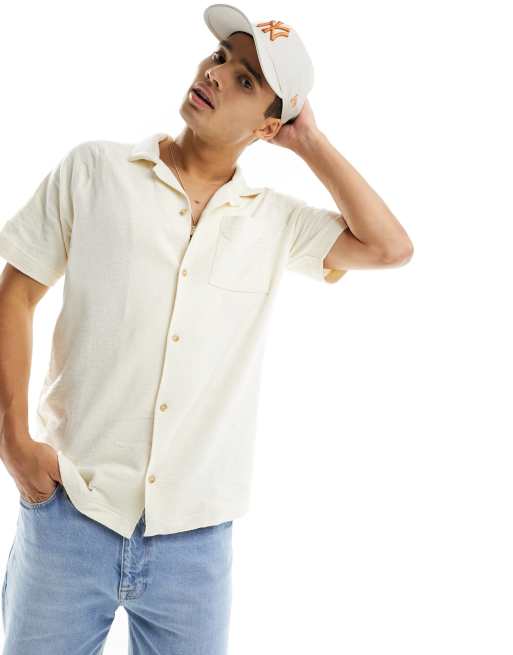 River Island camp collar short sleeve shirt in ecru