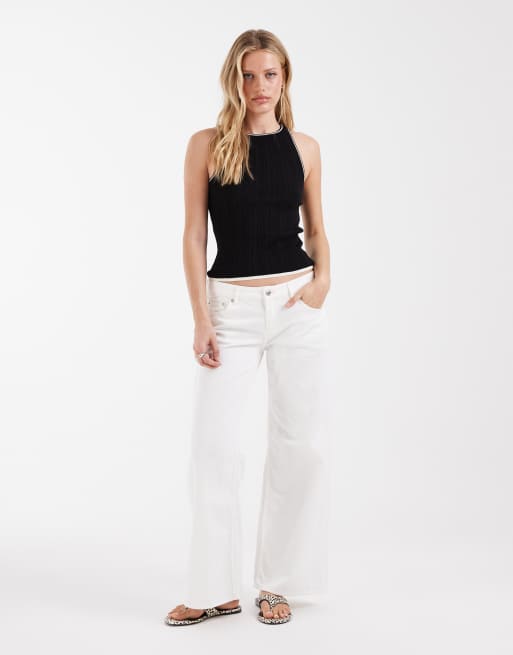 River Island - Canotta in maglia sottile nera con finiture a contrasto, 3 di 4