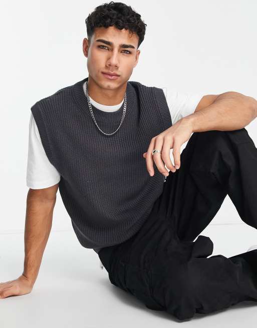 River Island - Canotta stile pescatore in maglia, colore grigio