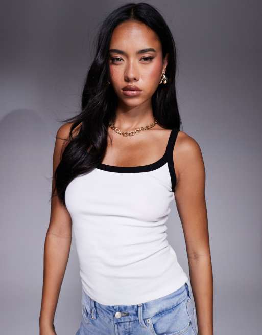 River Island - Canottiera bianca con cuciture a contrasto , 3 di 4