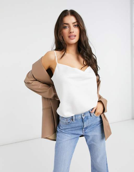 River Island - Canottiera con scollo ad anello bianca in raso, 3 di 4