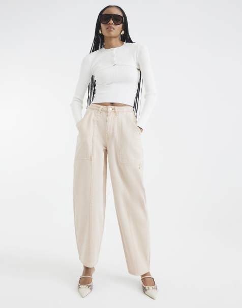 River Island Canvas barrel leg trousers in beige - light - view 1
