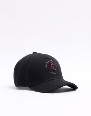River Island Canvas japanese embroidered cap in black