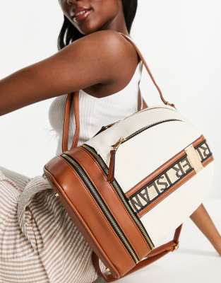 River Island Canvas Logo Backpack In Cream white ModeSens