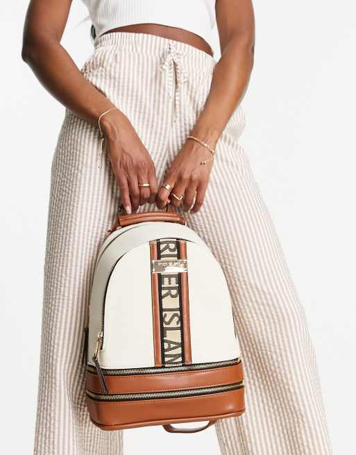 River Island canvas logo backpack in cream