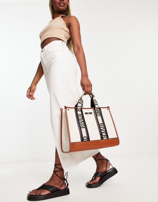 River Island Tote bag - beige light/off-white - Zalando