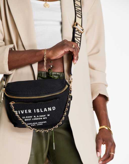 River Island canvas print crossbody bag in black