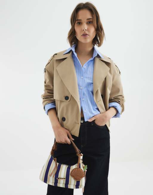 River Island Canvas striped charm shoulder bag in blue