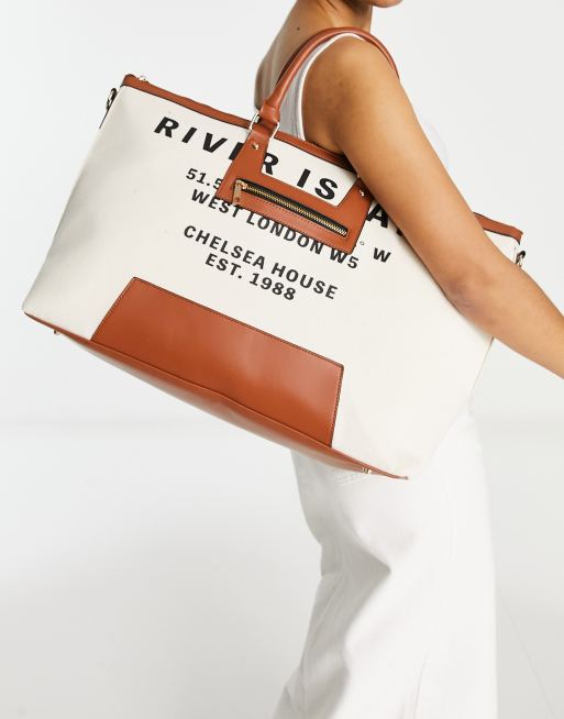 River Island weave shopper bag in beige, ASOS