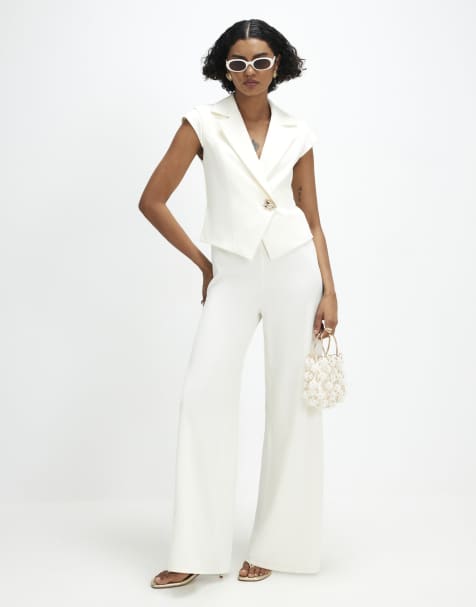 River Island Cap sleeve jumpsuit in cream - view 1