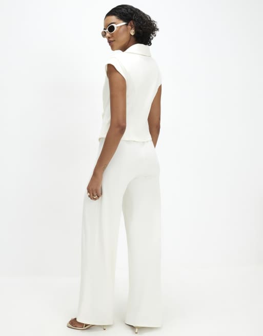River Island Cap sleeve jumpsuit in cream, 4 of 4