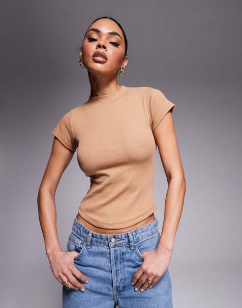 River Island cap sleeve tee in brown  - view 1