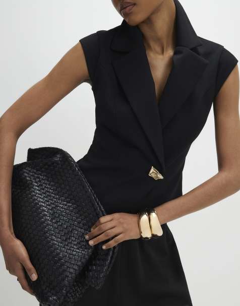 River Island Cap sleeve twill waistcoat in black - view 1