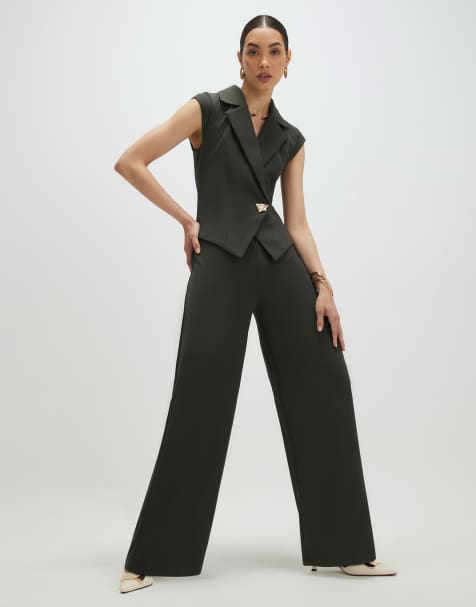 River Island Cap sleeve wide leg jumpsuit in green - view 1