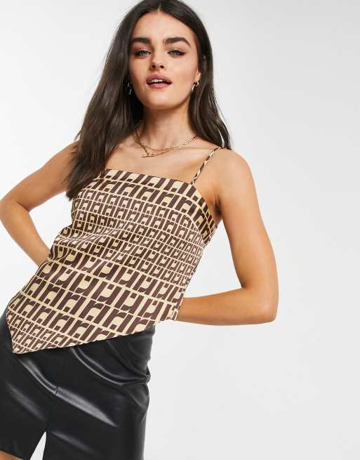 River Island - Caraco à ourlet en pointe avec motif monogramme - Marron