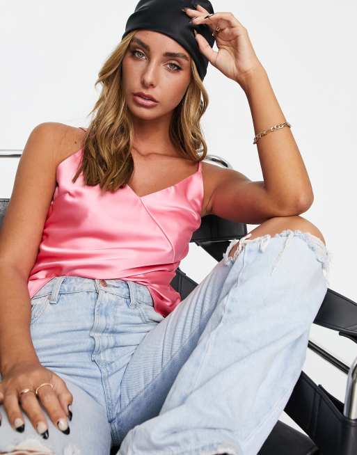 River Island - Caraco en satin à coutures asymétriques - Rose vif