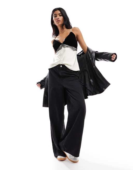 River Island - Caraco en satin avec détail en dentelle - Crème, 4 de 4