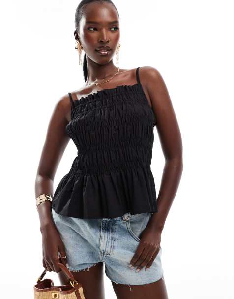 River Island - Caraco froncé sans manches - Noir - view 1