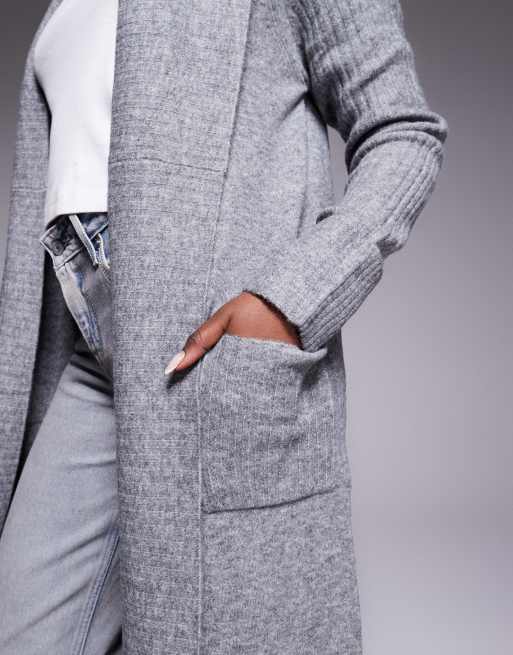River Island - Cardigan lungo sciallato grigio, 2 di 4