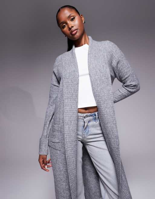 River Island - Cardigan lungo sciallato grigio, 3 di 4