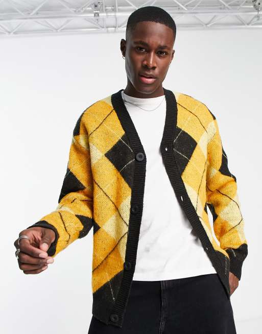 River Island - Cardigan nero in maglia a rombi