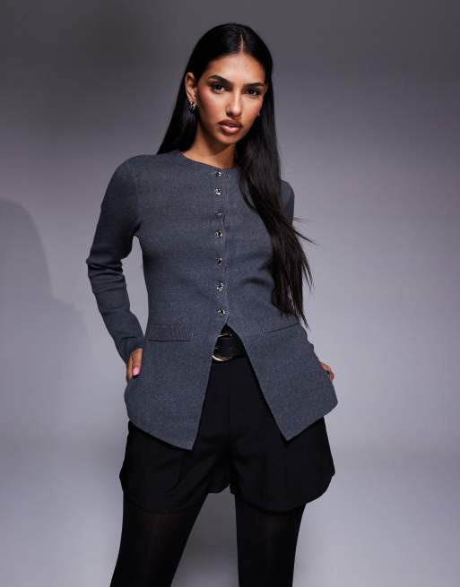 River Island - Cardigan taglio lungo in maglia grigio scuro 