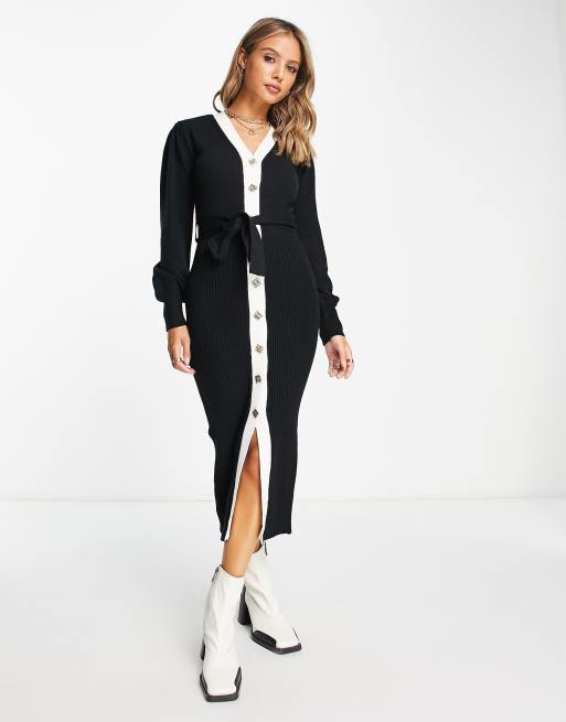 River Island - Cardigan taglio lungo nero con cintura