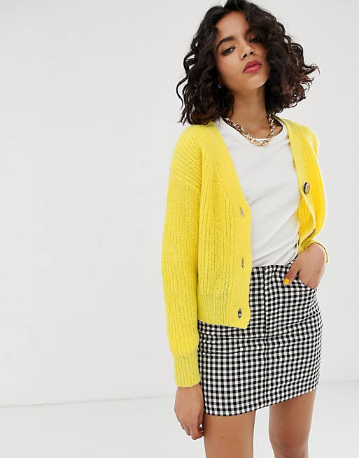 River Island cardigan with jewelled buttons in yellow
