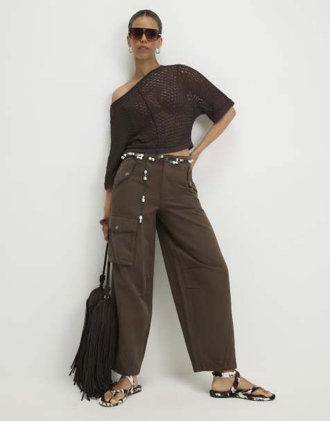 River Island Cargo barrel leg jeans in khaki - view 1