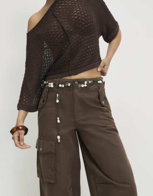 River Island Cargo barrel leg jeans in khaki, 2 of 4